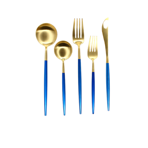 Set de 5 Cubiertos Pavi Oro con Azul