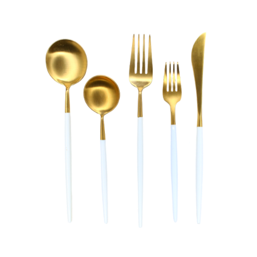 Set de 5 Cubiertos Pavi Oro con Blanco