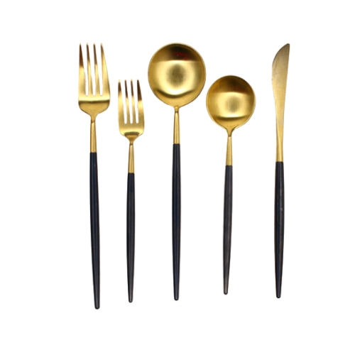 Set de 5 Cubiertos Pavi Oro con Negro