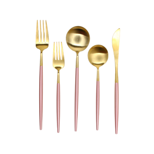 Set de 5 Cubiertos Pavi Oro con Rosa